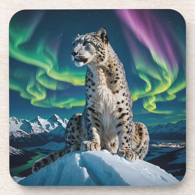 “Northern Sky Wanderer” – Snow Leopard Portrait Coaster (Front)