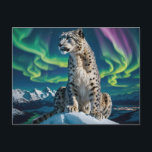 “Northern Sky Wanderer” – Snow Leopard Portrait Holiday Postcard<br><div class="desc">“Northern Sky Wanderer” – Snow Leopard Portrait. Against a sky streaked with dancing auroras, a snow leopard sits in quiet command atop a frozen summit. Though it belongs to southern mountains, here it becomes an otherworldly wanderer, impossibly at home in the shimmering night. The crisp air, glowing stars, and distant...</div>