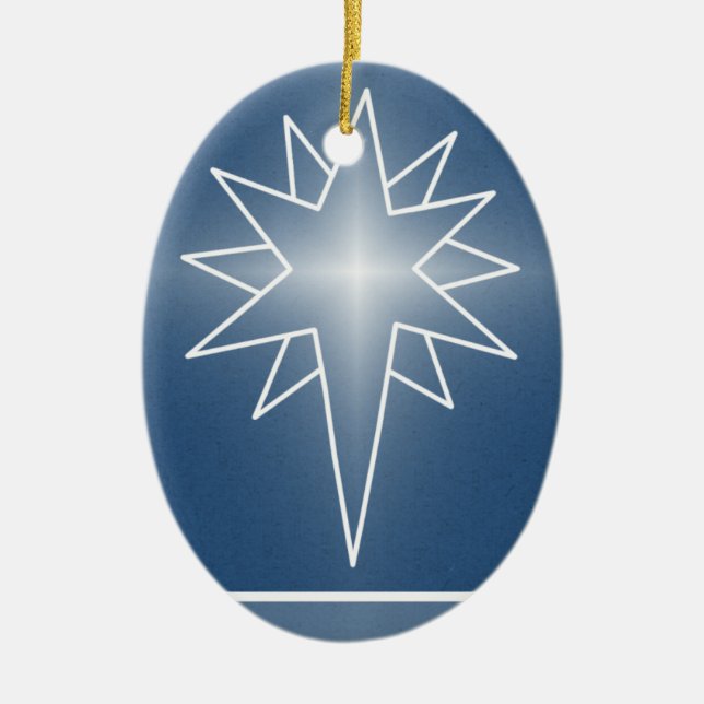 Northern Star Oval Christmas Ornament, Blue Ceramic Tree Decoration (Front)