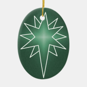 Northern Star Oval Christmas Ornament, Green Ceramic Tree Decoration