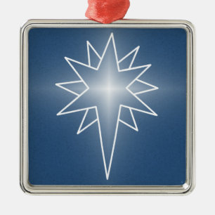 Northern Star Premium Square Ornament, Blue Metal Tree Decoration