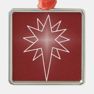 Northern Star Premium Square Ornament, Red Metal Tree Decoration