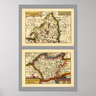 Northumberland and Leicestershire County Maps Poster