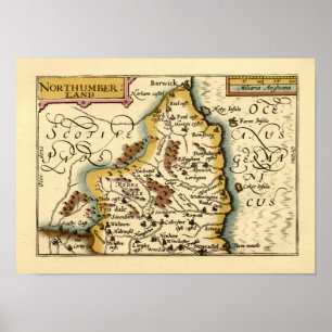 Northumberland County Map, England Poster