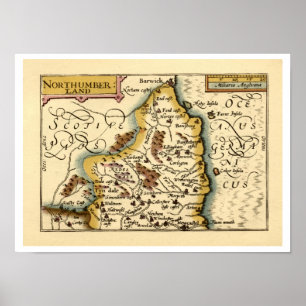 Northumberland County Map, England Poster