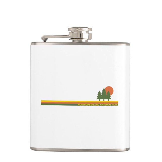 Northumberland National Park Pine Trees Sun Hip Flask (Front)