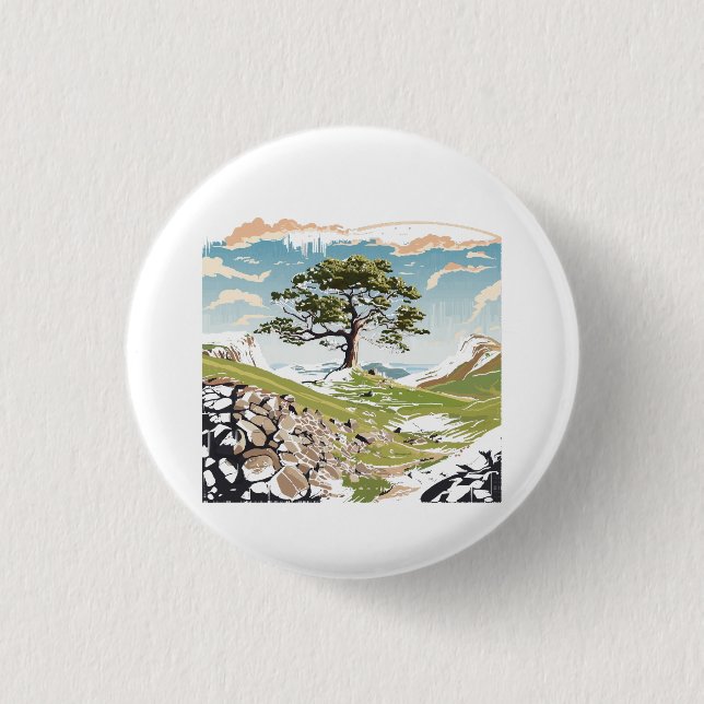 Northumberland National Park Sycamore Gap Tree 3 Cm Round Badge (Front)
