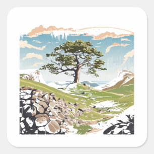 Northumberland National Park Sycamore Gap Tree Square Sticker