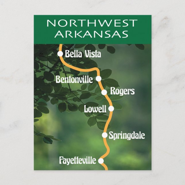 Northwest Arkansas Cities Map Art With Tree Postcard (Front)