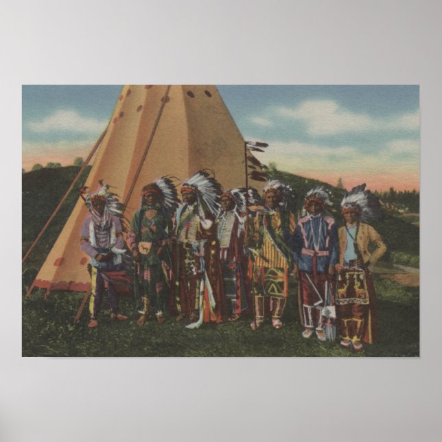 Northwest Indians - Row of Indian Chiefs in War Poster (Front)