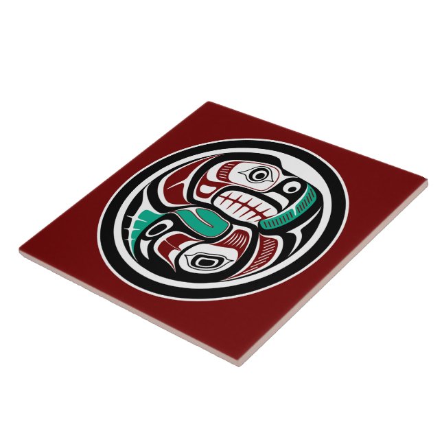 Northwest Pacific coast Otter chasing Salmon Tile (Side)