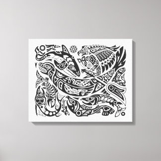 Northwest Shaman and Canoe, Whale Hunting Salmon Canvas Print
