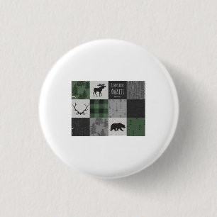 Northwoods Adventure Patchwork - grey and green 3 Cm Round Badge