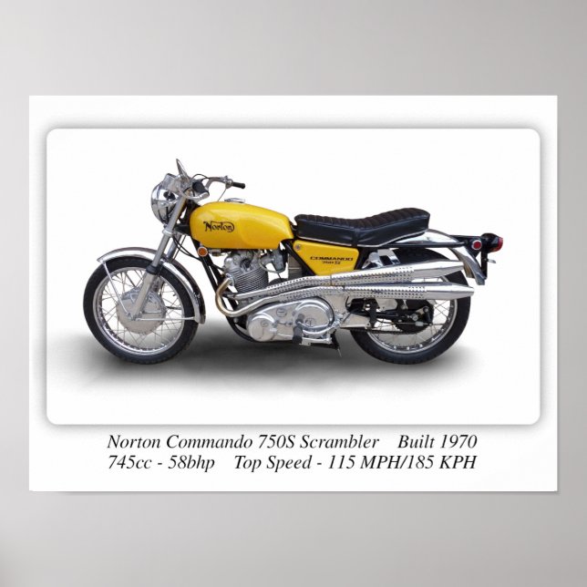 Norton Commando 750s Scrambler Motorcycle - A3 Poster (Front)
