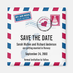 Norway Air Mail Wedding Save the Date Magnet