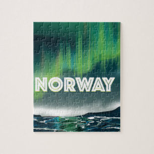 Norway Aurora Northern Lights Travel Poster Jigsaw Puzzle