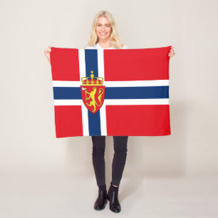 Norway coat of arms on Norway's flag, Norwegian 2a Fleece Blanket
