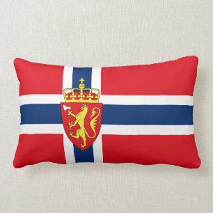 Norway coat of arms on Norway's flag, Norwegian 3a Lumbar Cushion