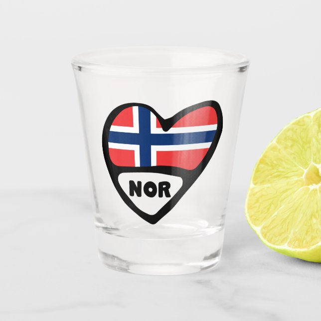 Norway Country Code Flag Heart, NOR Shot Glass (Front)