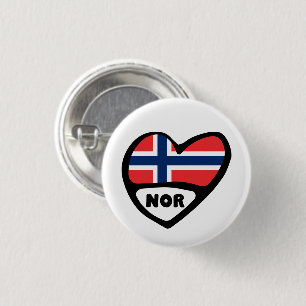 Norway Country Code Flag Heart Pin Badge, NOR