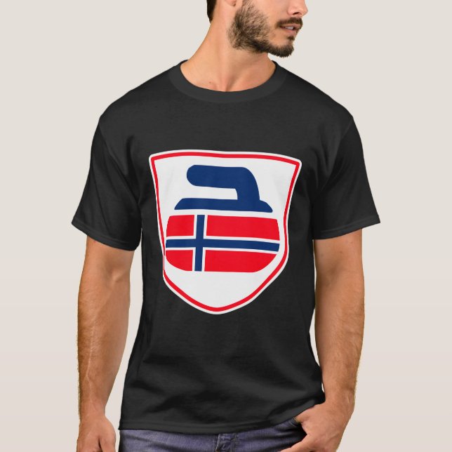 Norway Curling Shield Norwegian Design T-Shirt (Front)