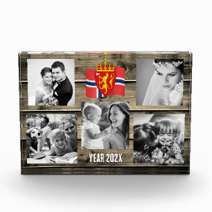 Norway family photo block, Norwegian flag, wood Block