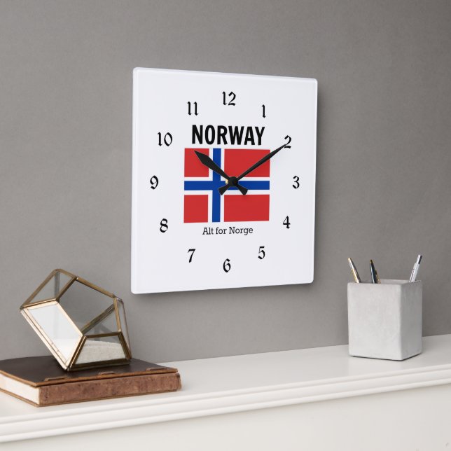 Norway Flag and Motto Square Wall Clock (Office)