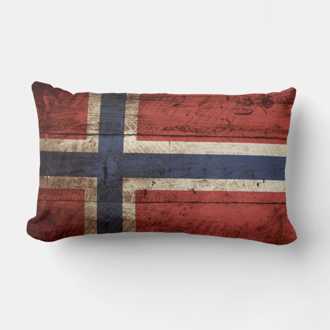 Norway Flag on Old Wood Grain Lumbar Cushion (Front)