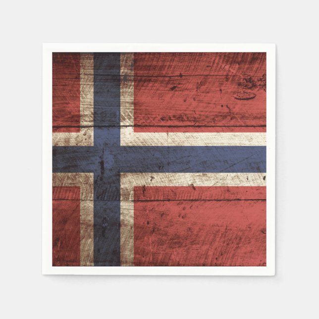 Norway Flag on Old Wood Grain Napkin (Front)
