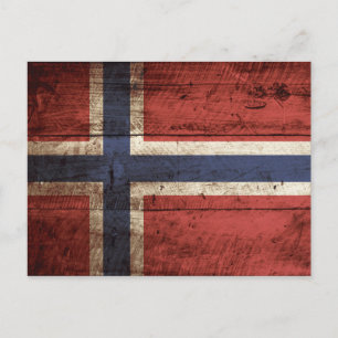 Norway Flag on Old Wood Grain Postcard
