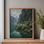Norway Geirangerfjord Mossy Water Art Canvas Print<br><div class="desc">Imagine kneeling at the very lip of the emerald water, where the air is cool and the only sound is the occasional drip of mist from a moss-covered stone. This perspective captures the breathtaking scale of Geirangerfjord by focusing on the intimate details—the wet, vibrant moss and the glass-like reflection of...</div>