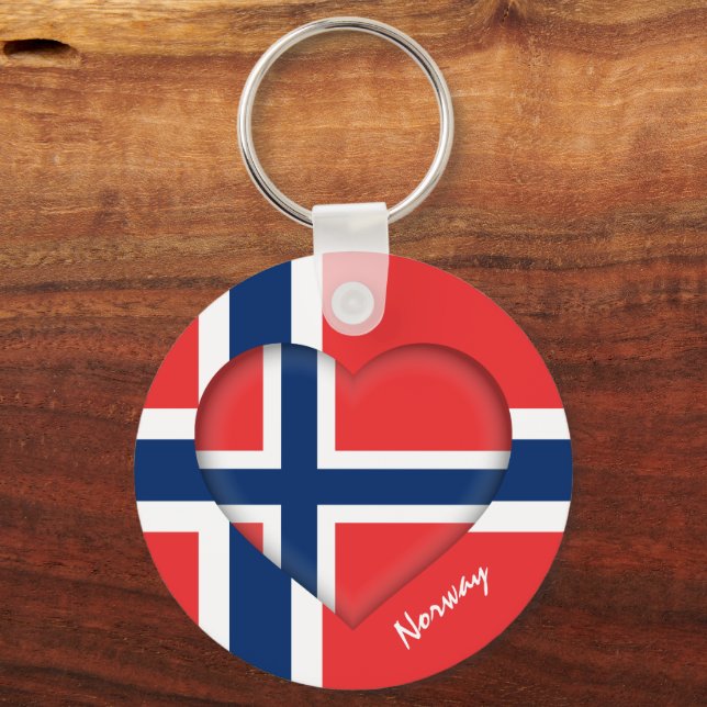Norway & Heart, Norwegian Flag fashion / sport Key Ring (Front)