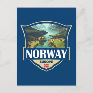 Norway Illustration Retro Badge Postcard