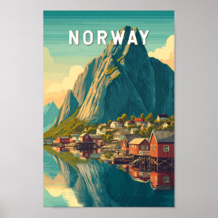 Norway Illustration Travel Art Vintage Poster