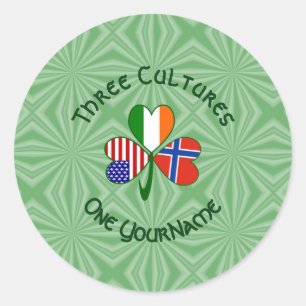 Norway Ireland USA Shamrock Flag Personalised  Classic Round Sticker