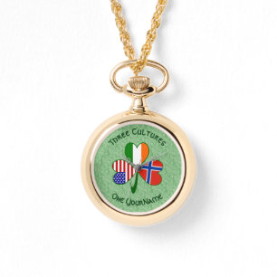 Norway Ireland USA Shamrock Flag Personalised  Watch