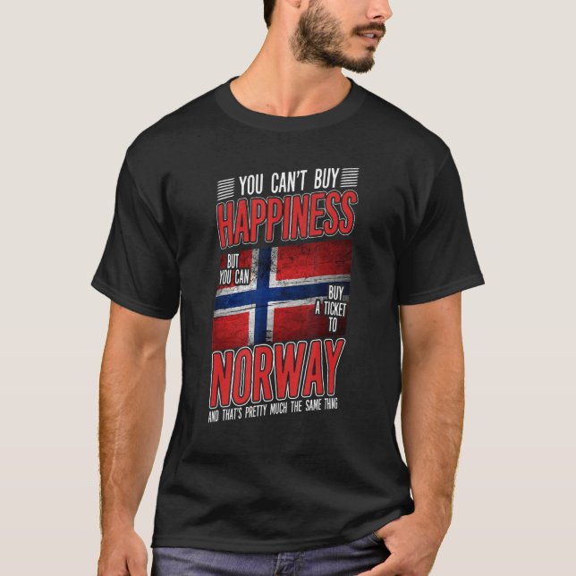 Norway Is Happiness  Phrase Norwegian Flag Norway T-Shirt (Front)