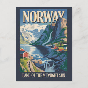Norway Landscape Illustration Travel Art Vintage Postcard