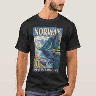 Norway Landscape Illustration Travel Art Vintage T-Shirt