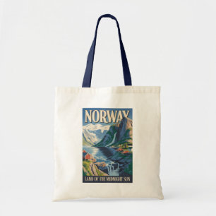 Norway Landscape Illustration Travel Art Vintage Tote Bag