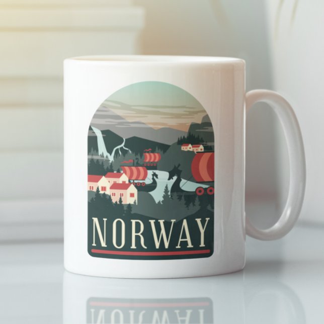 Norway Landscape Vintage Travel Postcard Coffee Mug (Norway Landscape Vintage Travel Postcard Coffee Mug)