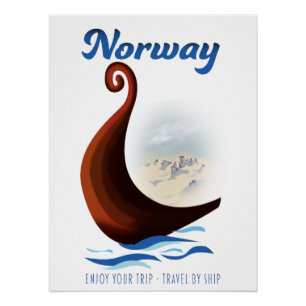 Norway long boat travel poster