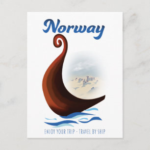 Norway long boat travel poster postcard