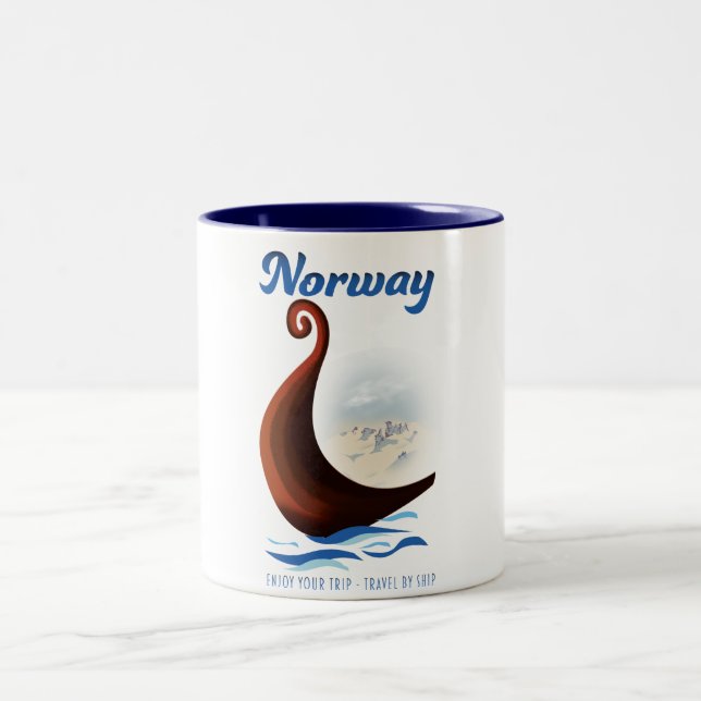 Norway long boat travel poster Two-Tone coffee mug (Center)