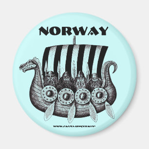 Norway magnet with vikings in drekar pen ink art