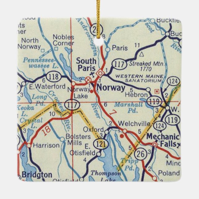 Norway Maine Vintage Map Ceramic Ornament (Back)