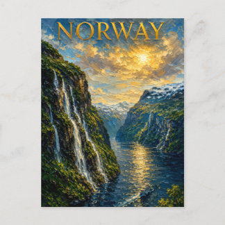 Norway: Majestic Fjord Sunset Art Souvenir Postcard