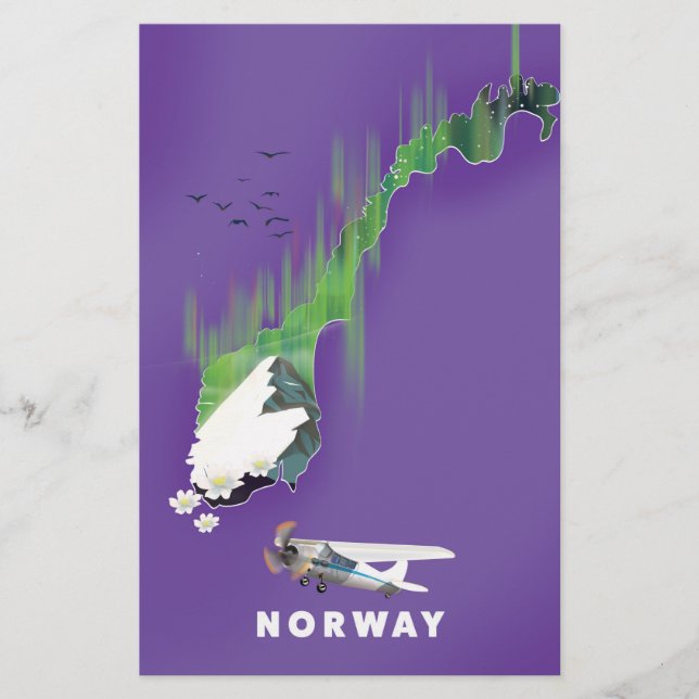 Norway Map Illustrated print poster. (Front)