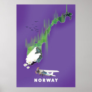 Norway Map Illustrated print poster.