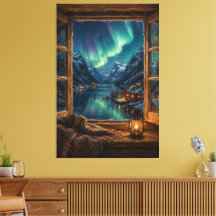 Norway Northern Lights Faux Window Aurora Borealis